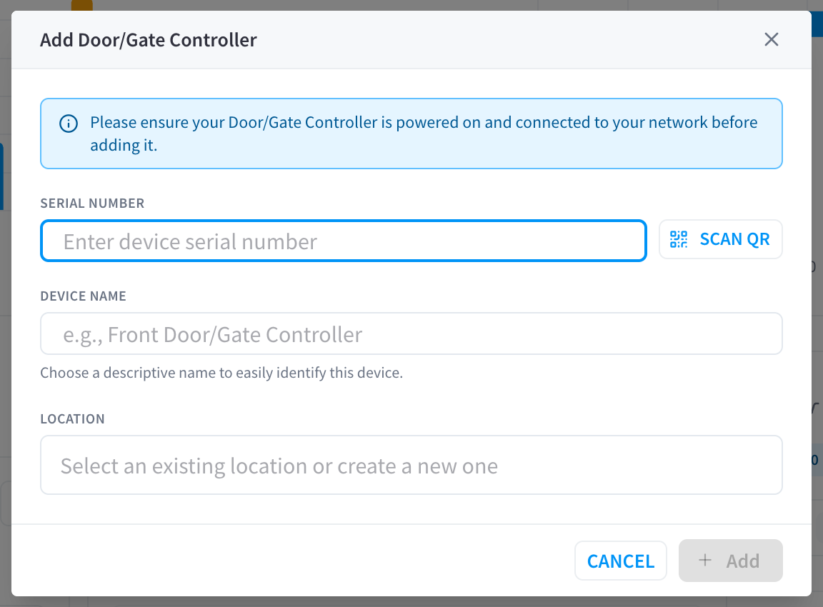 Add Door/Gate Controller dialog