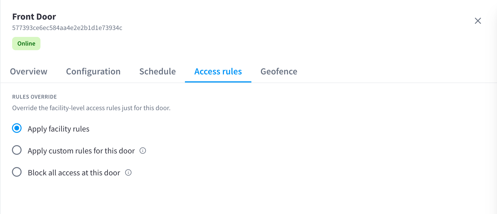 Door panel — Access rules