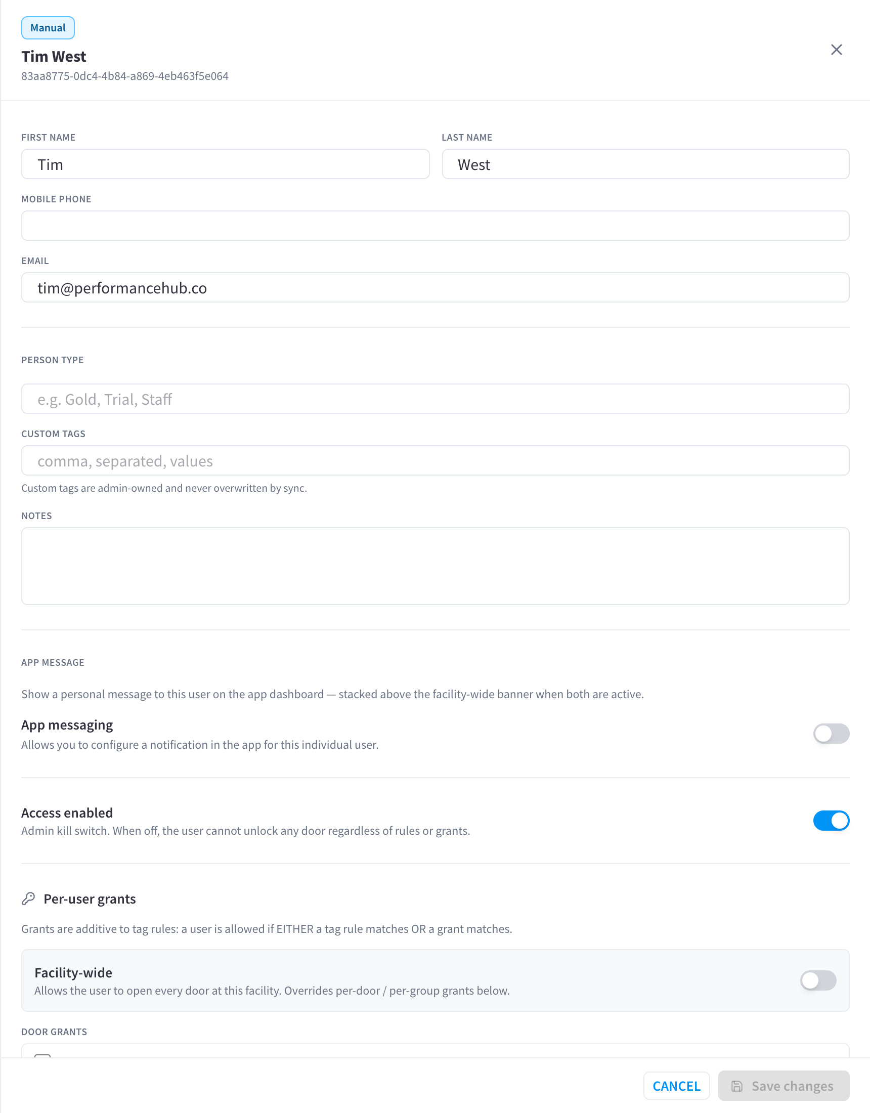 User panel — profile