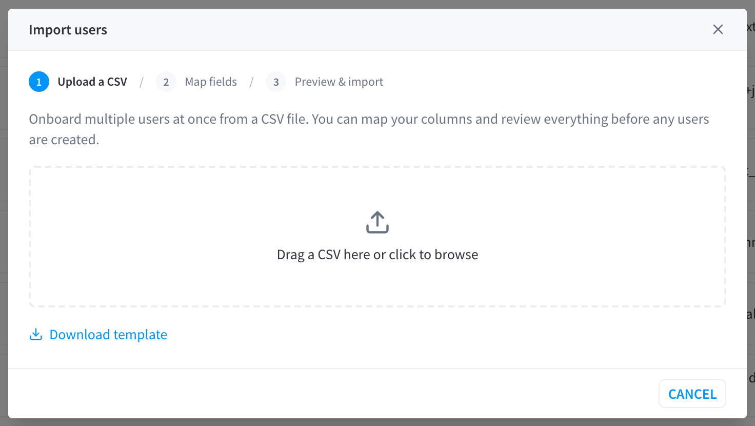 Import users dialog