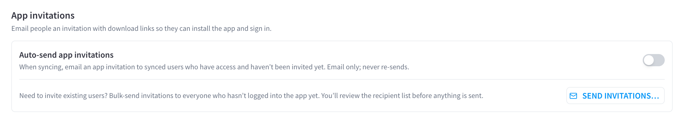 App invitations settings