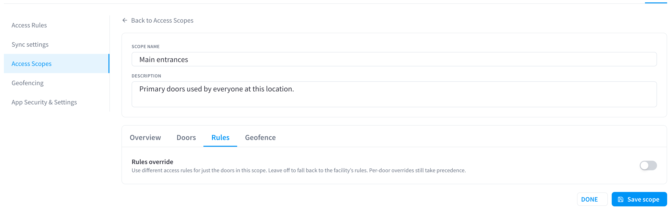 Scope editor — Rules