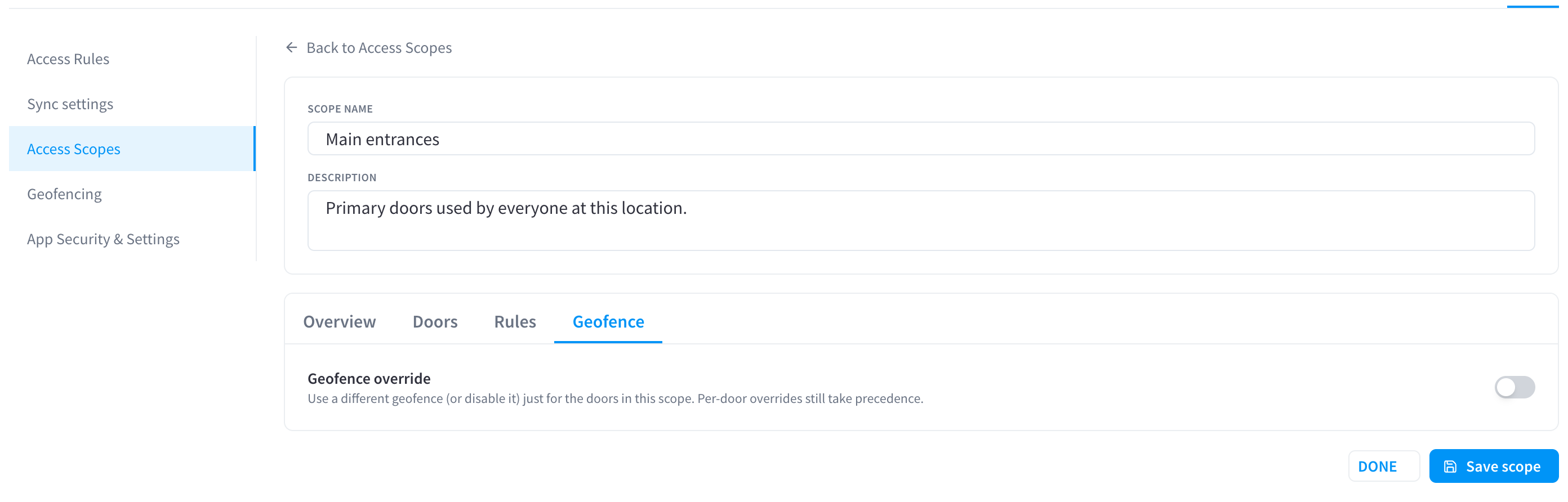 Scope editor — Geofence