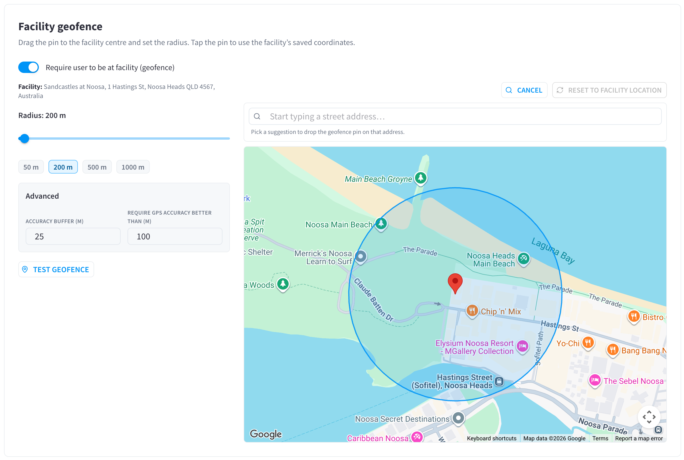 Facility geofence editor