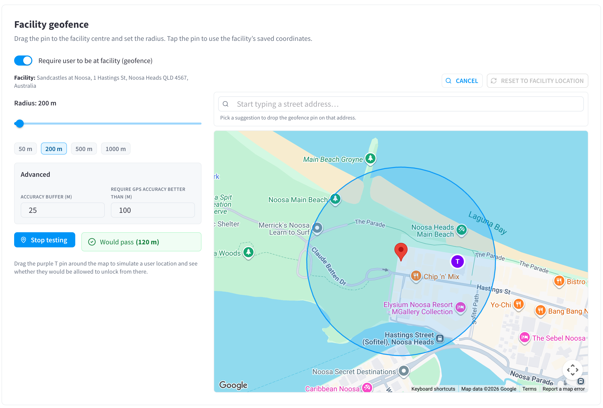 Geofence test mode