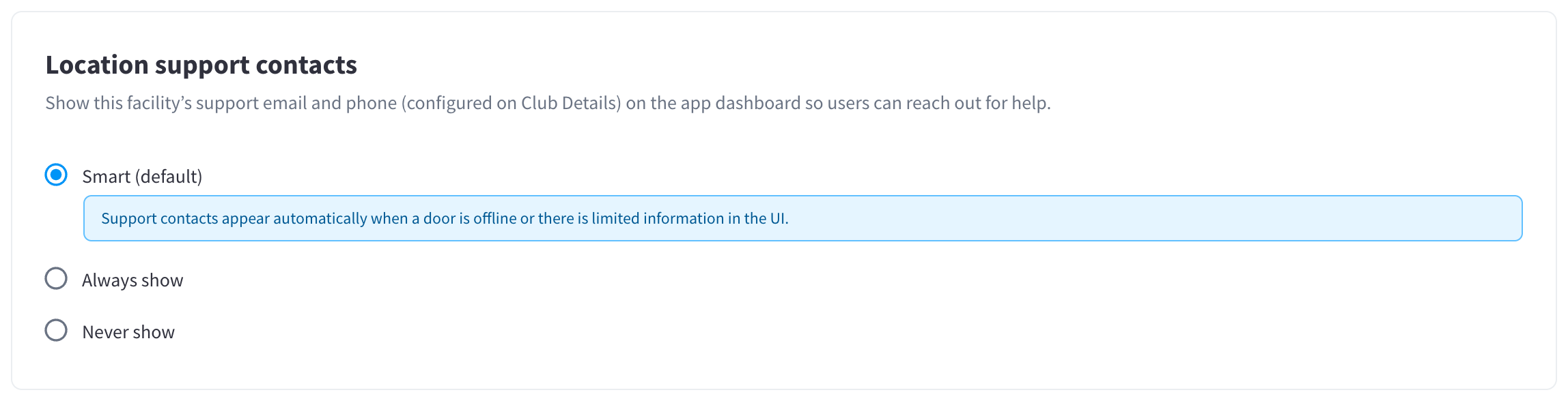 Support contacts settings