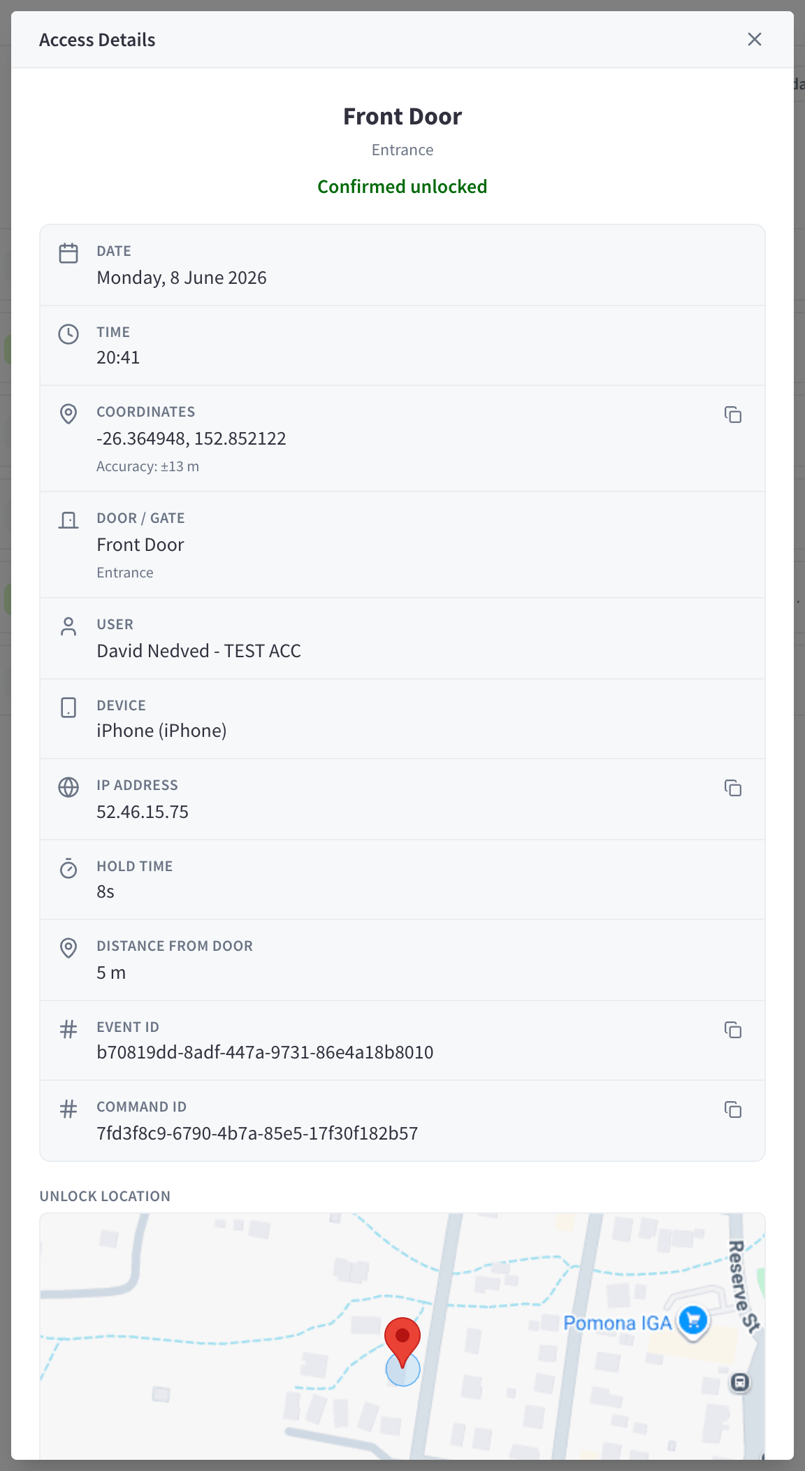 Access Details dialog