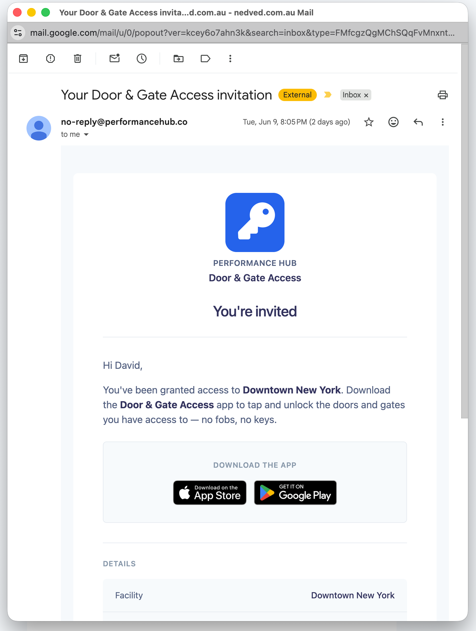 The invitation email