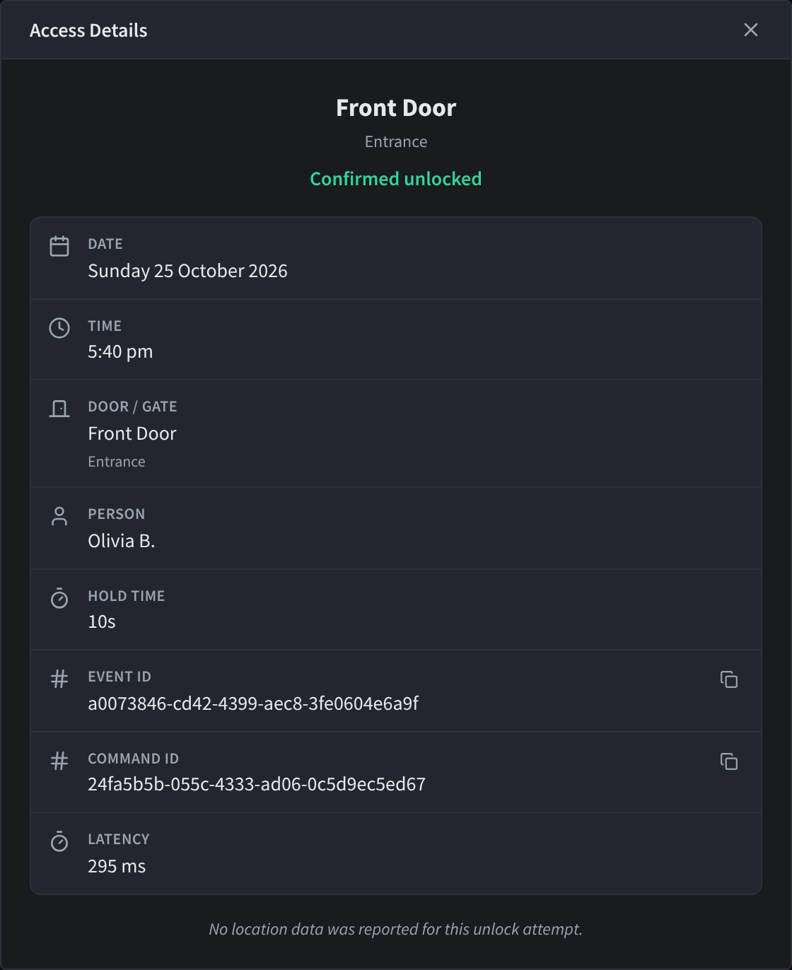 Event detail for a member unlock