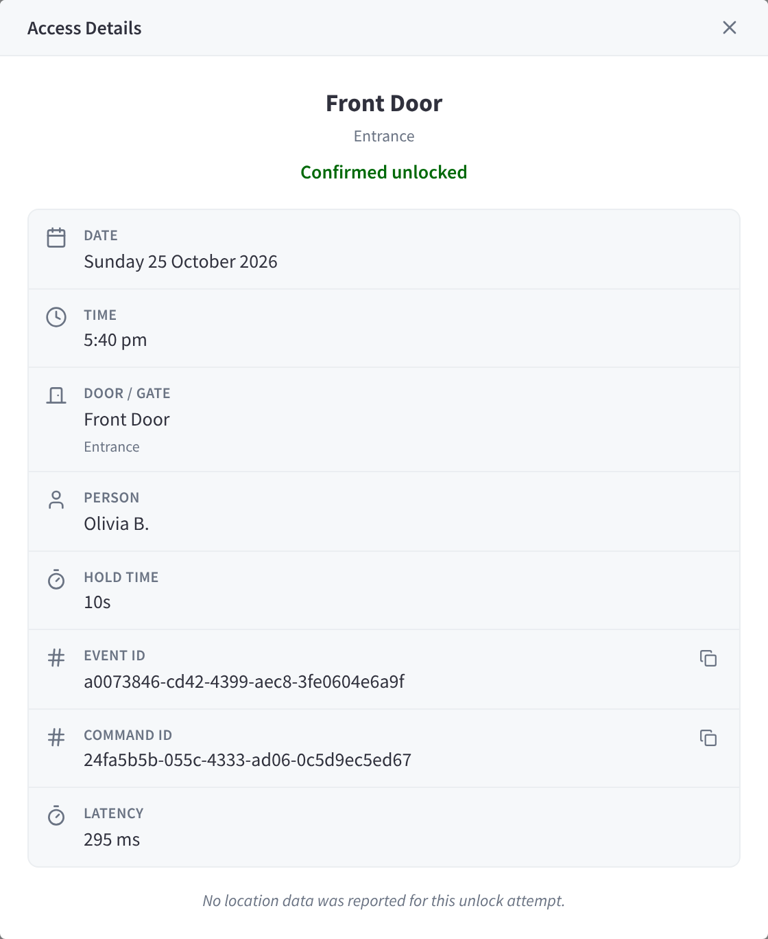 Event detail for a member unlock