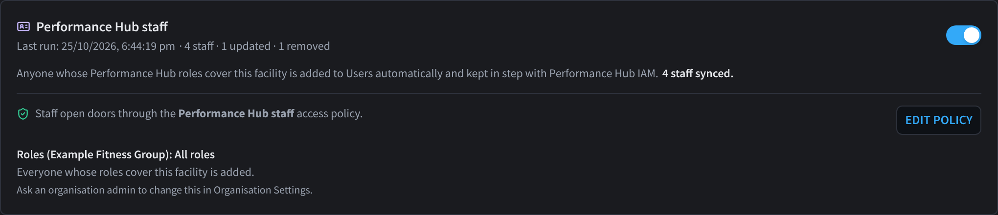 Performance Hub staff sync: status, policy and roles