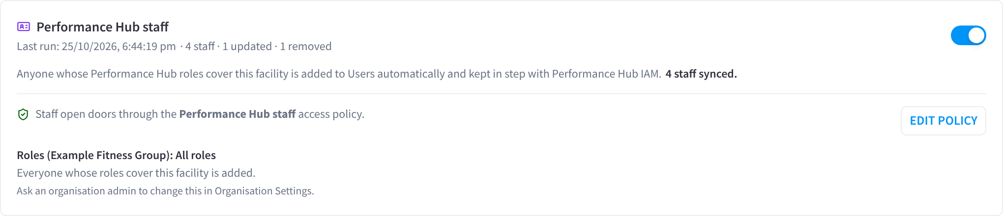 Performance Hub staff sync: status, policy and roles