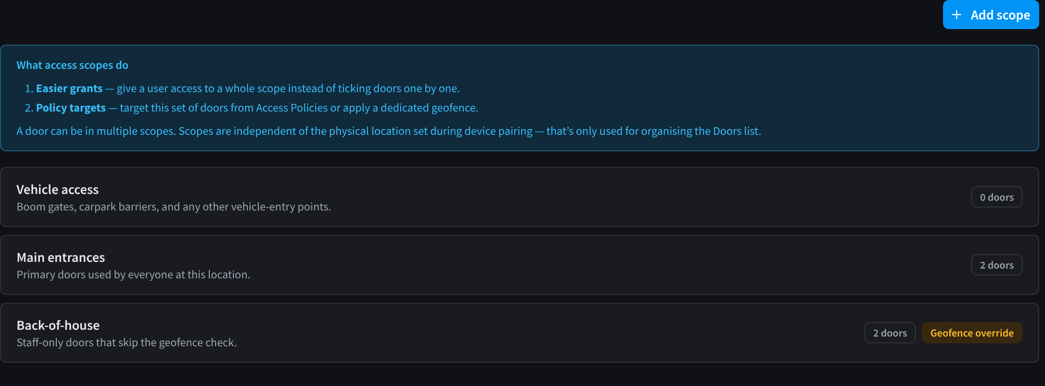 Settings, Access Scopes