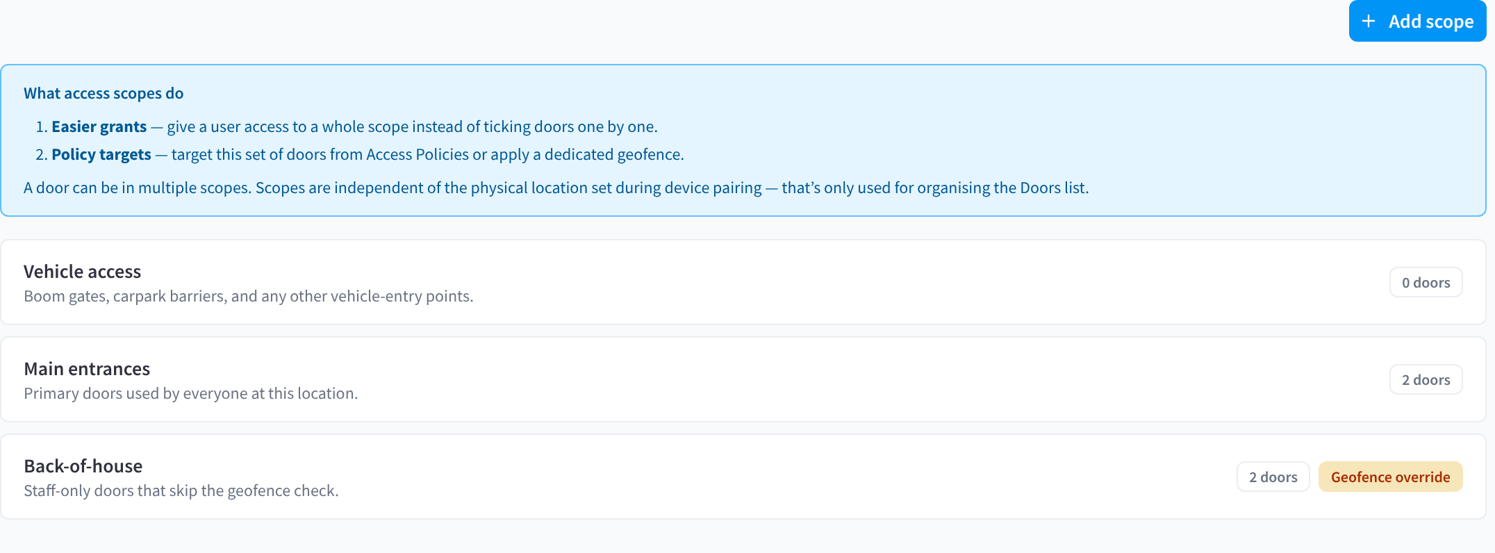 Settings, Access Scopes