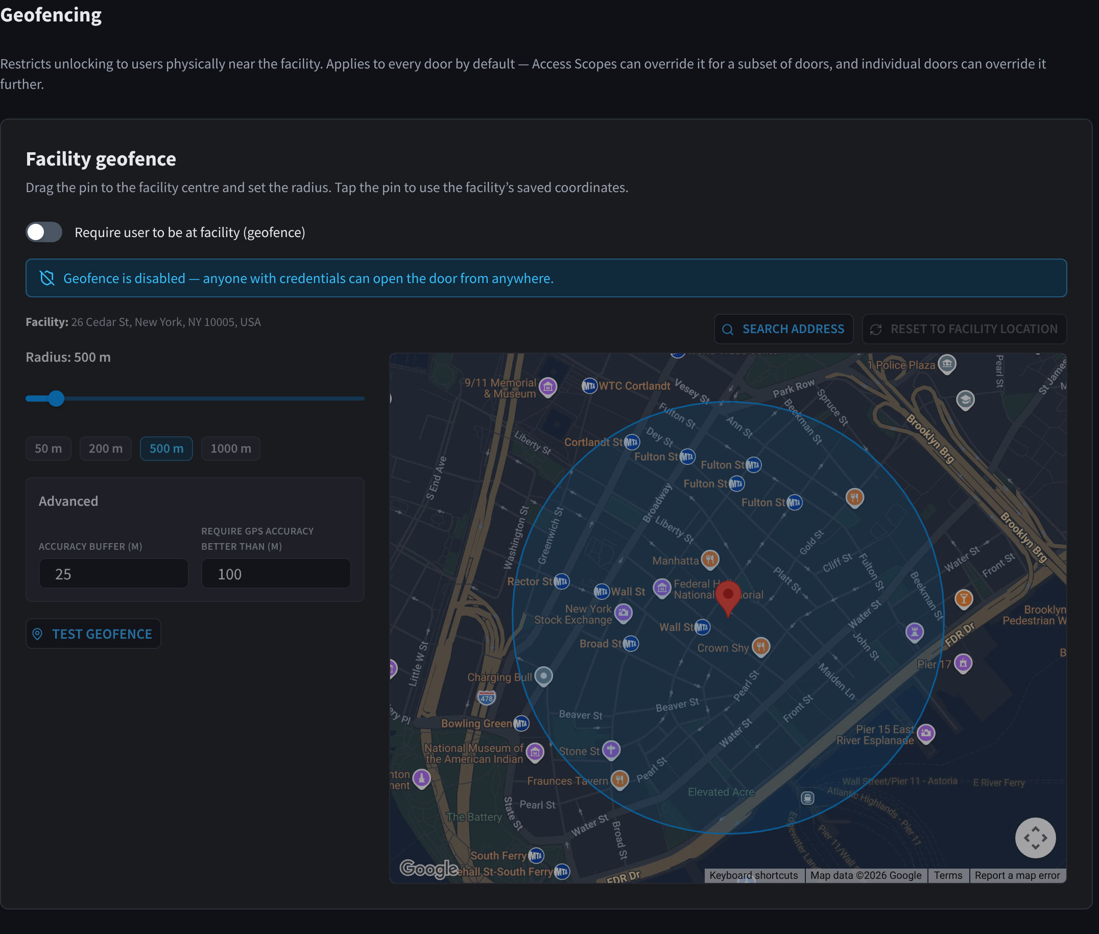 Settings, Geofencing
