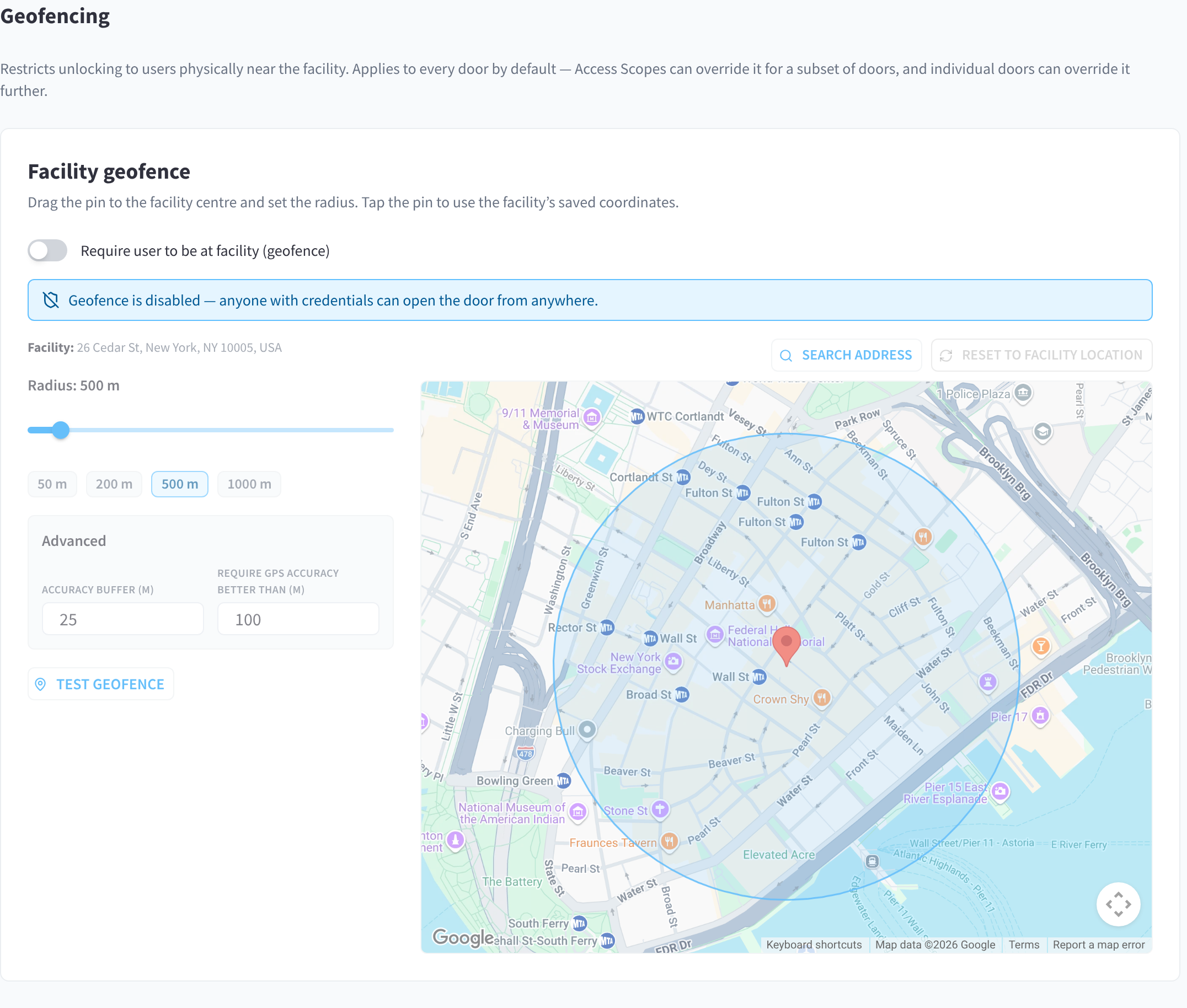 Settings, Geofencing