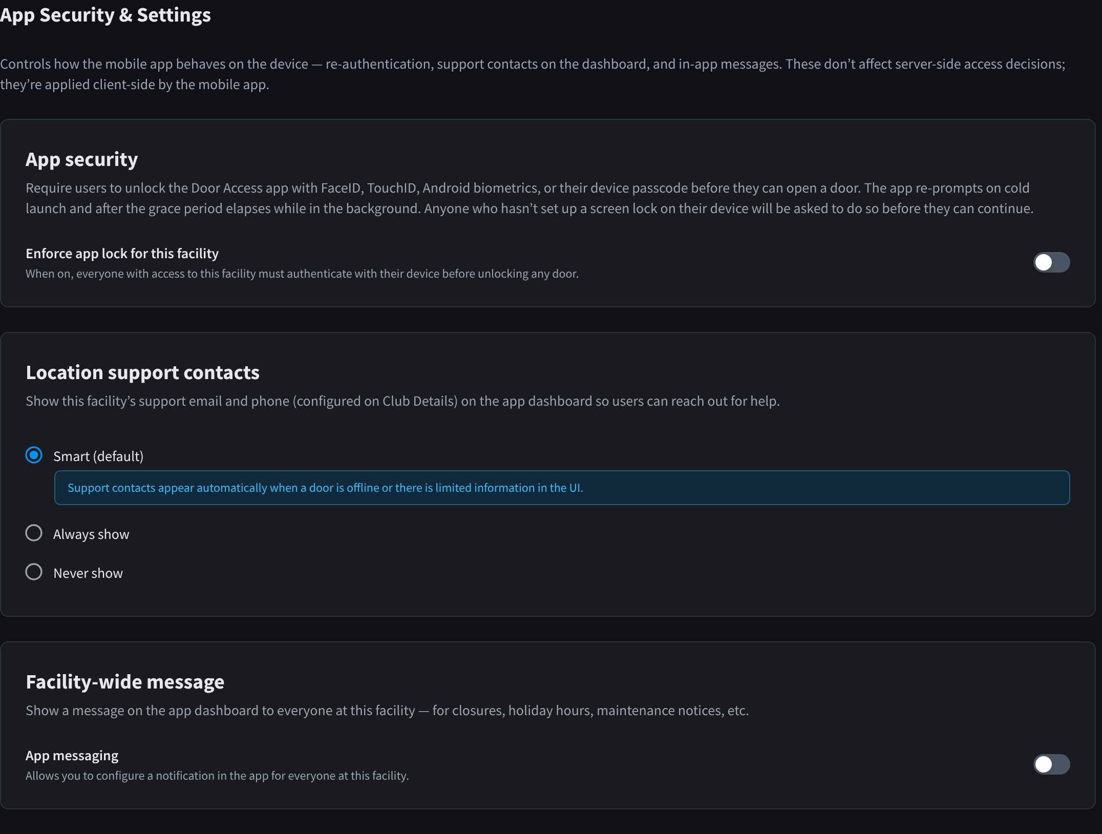 Settings, App Security & Settings