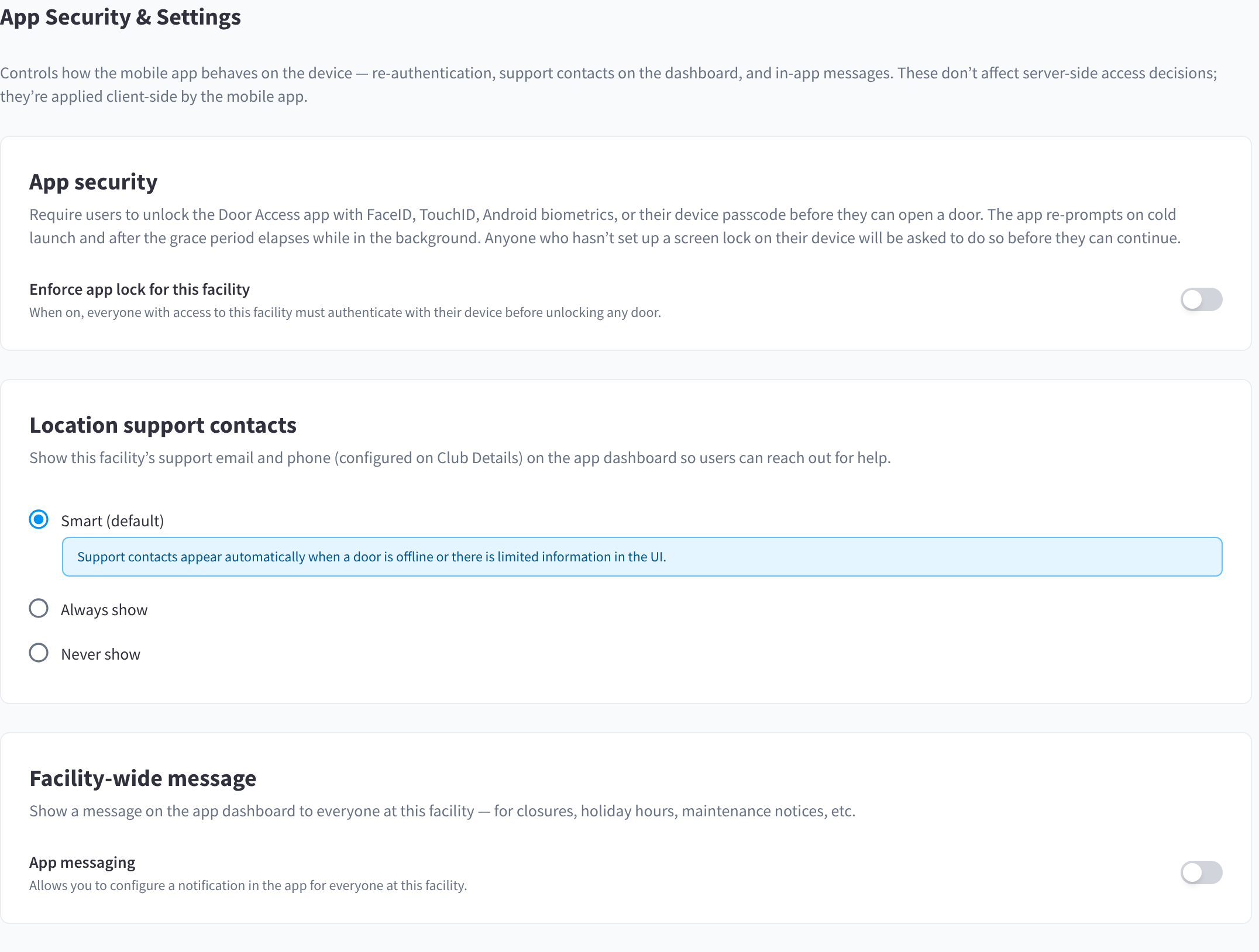 Settings, App Security & Settings
