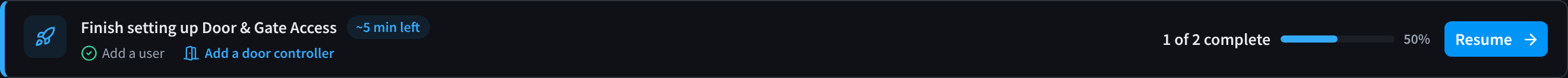 Setup banner shown until the core setup steps are done