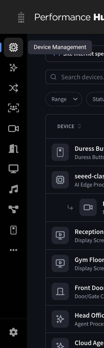 The main menu down the left of the page, with one icon per module and the settings cog at the bottom