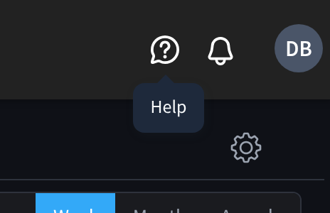The Help button, a question mark in a speech bubble, in the top bar next to the notifications bell, with its Help tooltip