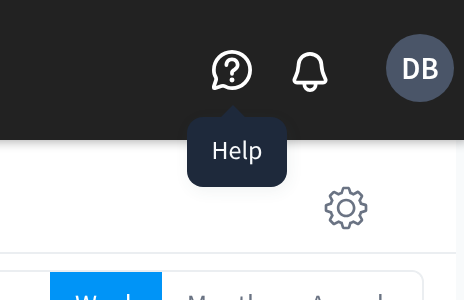 The Help button, a question mark in a speech bubble, in the top bar next to the notifications bell, with its Help tooltip