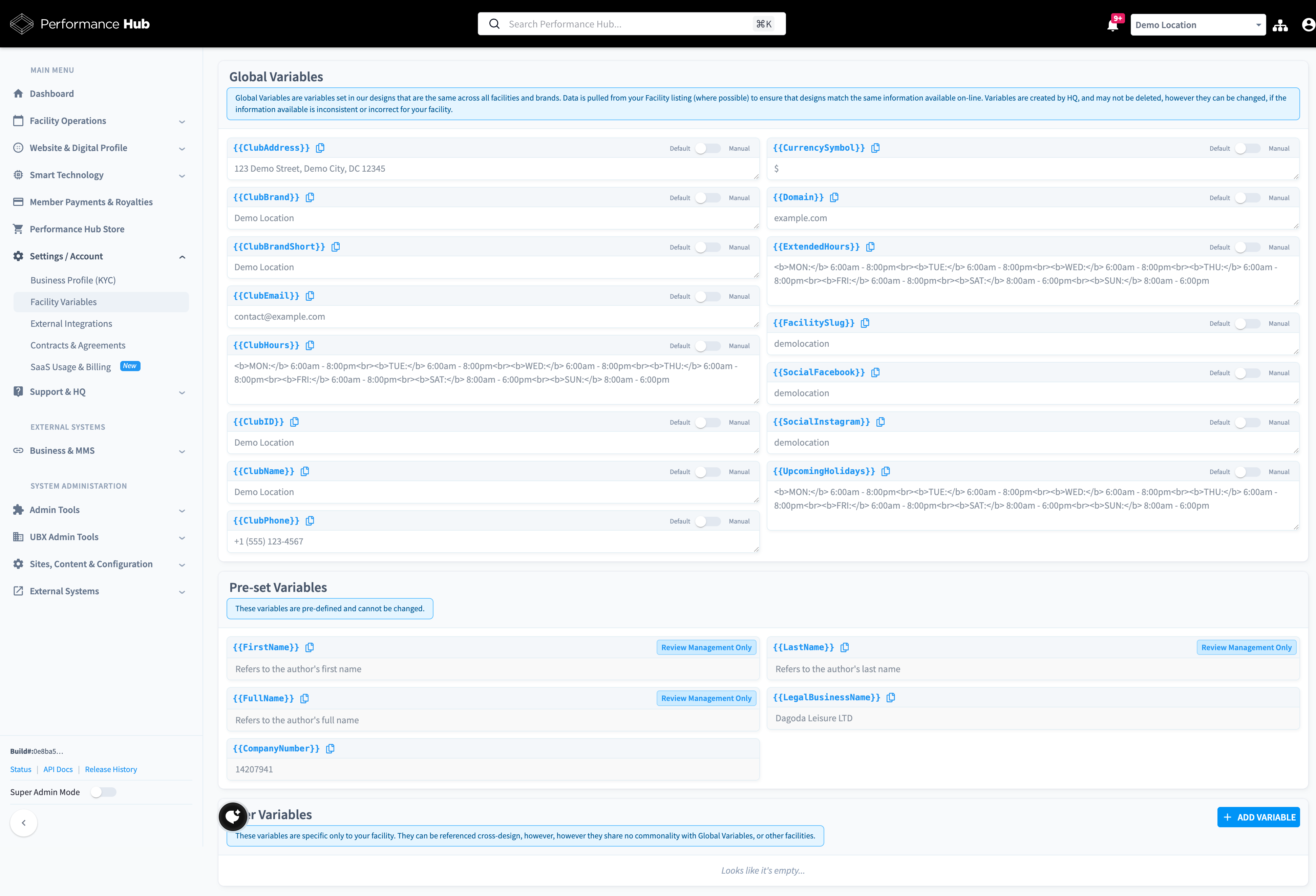 Facility Variables Overview