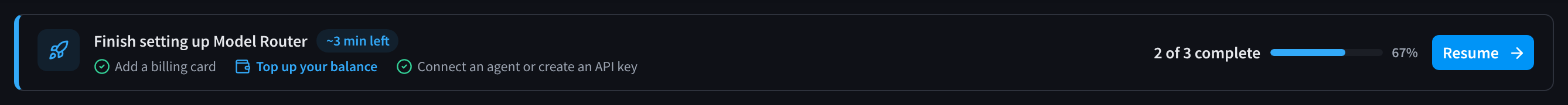 The setup checklist banner